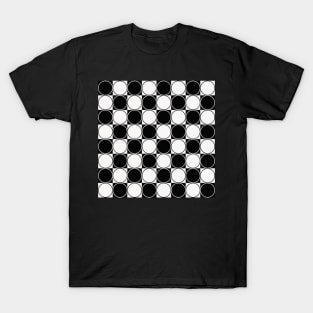 black and white geometrical design with squares and circles T-Shirt
